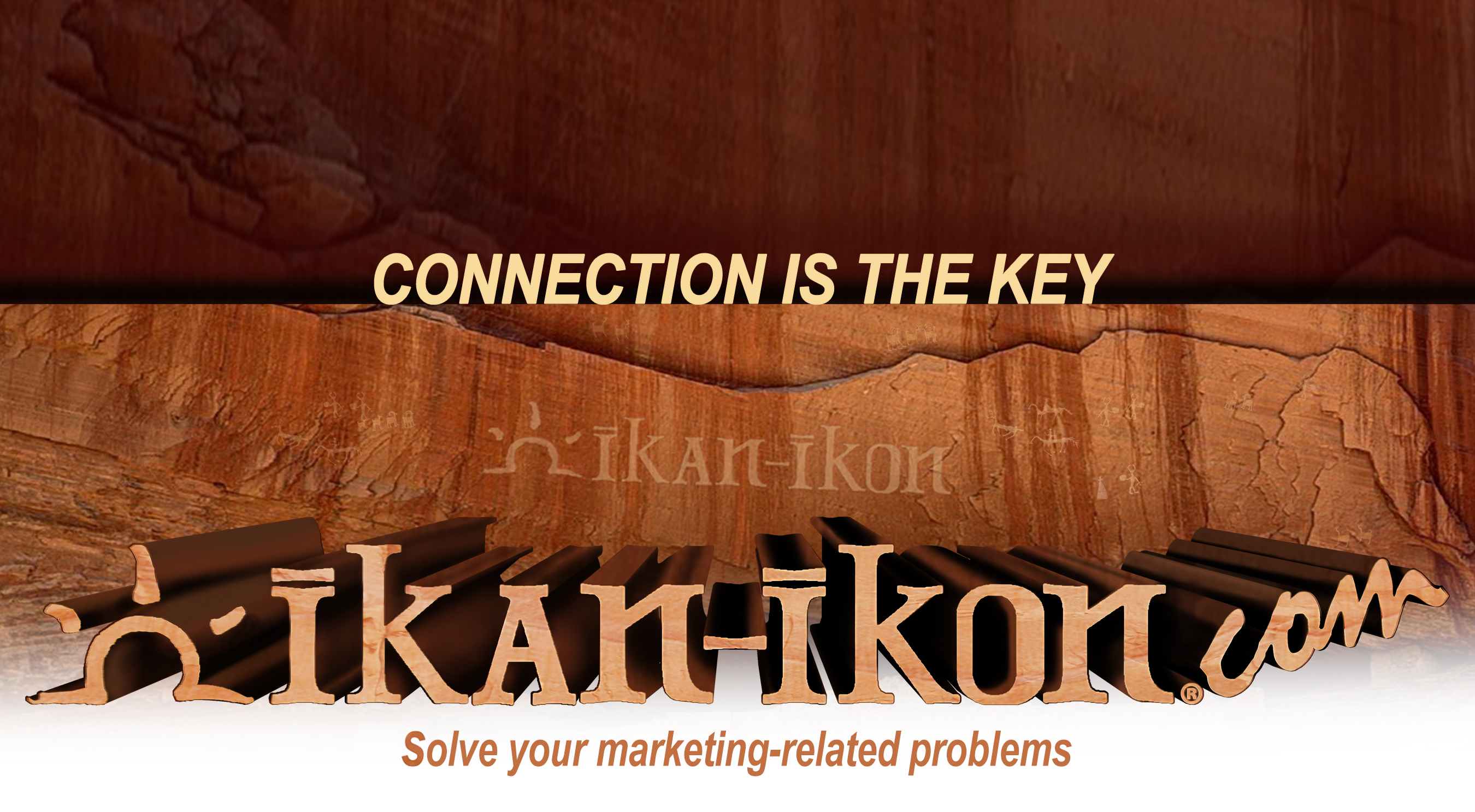 shows petroglyphs on rock wall with ikan-ikon logo and various Website Design and web marketing projects
